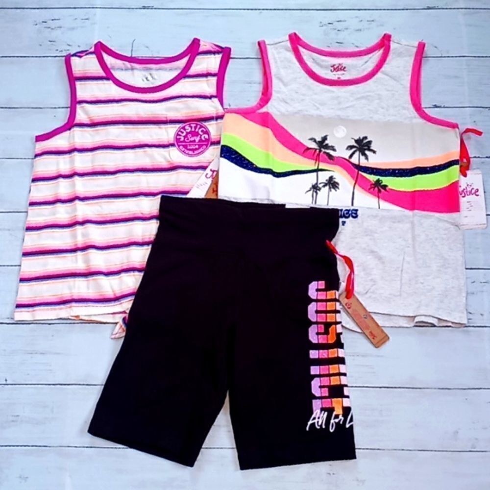 Girls Justice Tank Tops & Bike Shorts Set Active Sporty Size M (10)